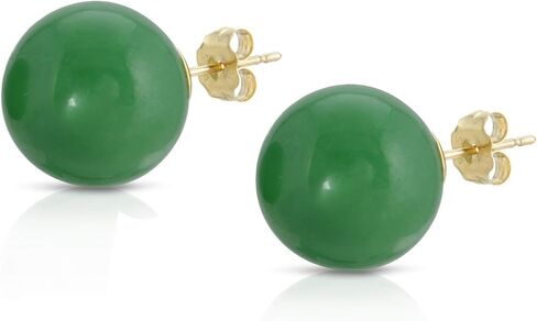 14K Yellow Gold Large 10mm Genuine Jade Stud Earrings in Saudi Arabia