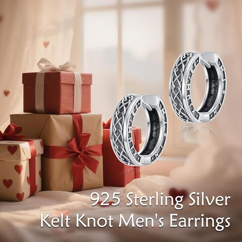 URONE Celtic Knot Hoop Earrings 925 Sterling Silver Viking Men Hoop Earrings Celtic Jewelry Gifts for Women Men in Saudi Arabia