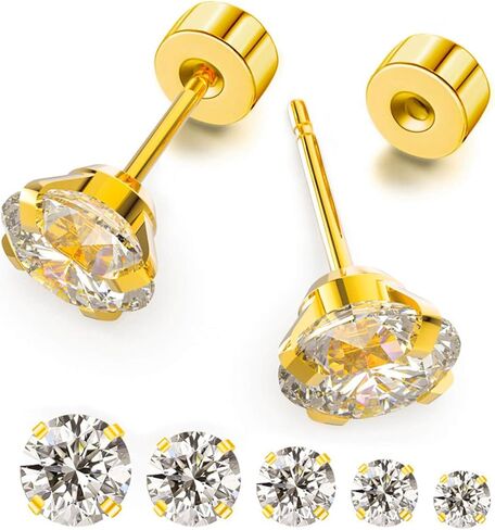 5 Pairs Threadless Flat Back Stud Earrings for Women Men,Cubic Zirconia 3/4/5/6/8mm, Surgical Steel Stud Earrings Sets for Cartilage Helix Tragus Piercing Jewelry in Kuwait