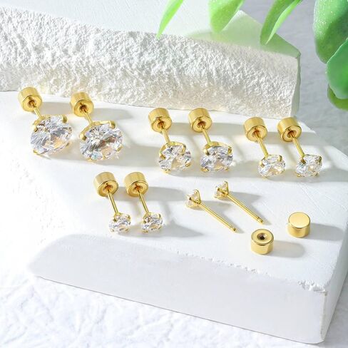 5 Pairs Threadless Flat Back Stud Earrings for Women Men,Cubic Zirconia 3/4/5/6/8mm, Surgical Steel Stud Earrings Sets for Cartilage Helix Tragus Piercing Jewelry in Kuwait