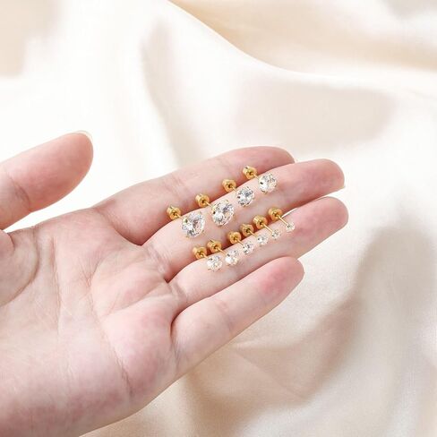 5 Pairs Threadless Flat Back Stud Earrings for Women Men,Cubic Zirconia 3/4/5/6/8mm, Surgical Steel Stud Earrings Sets for Cartilage Helix Tragus Piercing Jewelry in Kuwait