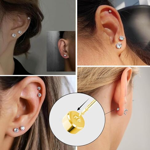 5 Pairs Threadless Flat Back Stud Earrings for Women Men,Cubic Zirconia 3/4/5/6/8mm, Surgical Steel Stud Earrings Sets for Cartilage Helix Tragus Piercing Jewelry in Kuwait