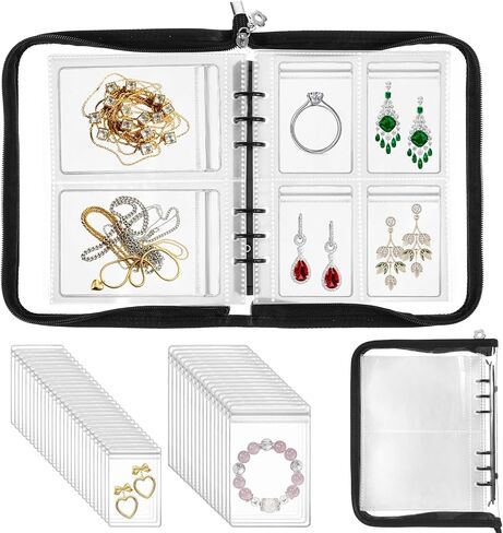 Jewelry Storage Book Set Transparent Travel Jewelry Organizer with Anti-Oxidation Pocket Traveling Necklace Earring Organizer for Ring, Bracelets, Postcard(120 Grids +75 Thicken PVC Zipper Bags) in Saudi Arabia