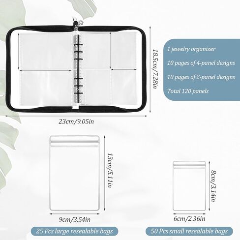 Jewelry Storage Book Set Transparent Travel Jewelry Organizer with Anti-Oxidation Pocket Traveling Necklace Earring Organizer for Ring, Bracelets, Postcard(120 Grids +75 Thicken PVC Zipper Bags) in Saudi Arabia
