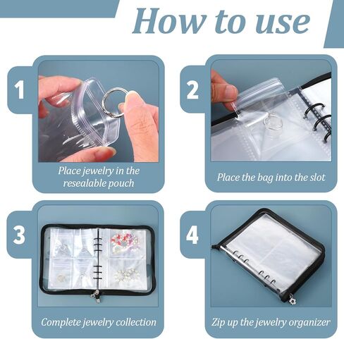 Jewelry Storage Book Set Transparent Travel Jewelry Organizer with Anti-Oxidation Pocket Traveling Necklace Earring Organizer for Ring, Bracelets, Postcard(120 Grids +75 Thicken PVC Zipper Bags) in Saudi Arabia