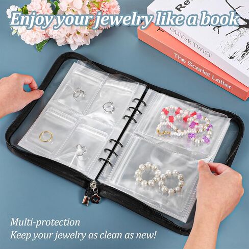 Jewelry Storage Book Set Transparent Travel Jewelry Organizer with Anti-Oxidation Pocket Traveling Necklace Earring Organizer for Ring, Bracelets, Postcard(120 Grids +75 Thicken PVC Zipper Bags) in Saudi Arabia