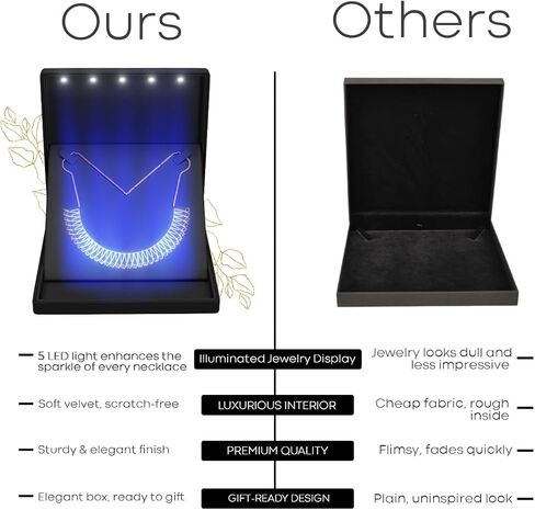 صندوق قلادة أنيق بإضاءة LED - حامل هدايا فاخر للمجوهرات وحفلات الزفاف والذكرى السنوية والتخزين (أسود) in Kuwait
