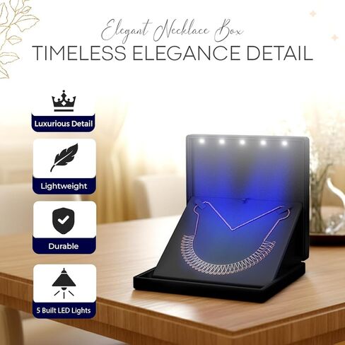 صندوق قلادة أنيق بإضاءة LED - حامل هدايا فاخر للمجوهرات وحفلات الزفاف والذكرى السنوية والتخزين (أسود) in Kuwait