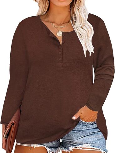 قميص نسائي من RITERA بأكمام طويلة مقاس كبير من Henley قميص خريفي كاجوال مقاس XL-5XL in Saudi Arabia
