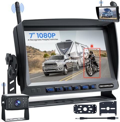 RV Backup Camera, 7'' 1080P Vehicle Backup Cameras with AI Detection, Waterproof Wireless Backup Camera with DVR Recording & Night Vision for Car, Van, SUV, Truck, Trailer in Kuwait