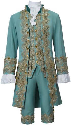 Men's 18th Century Rococo Costume 1700s Baroque Frock Coat Waistcoat Pants Set Halloween Prince Outfit in Saudi Arabia