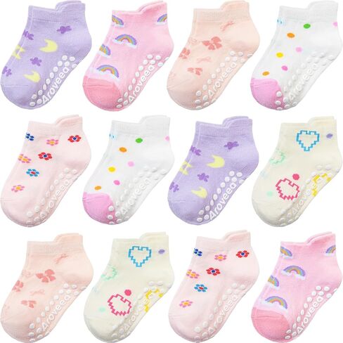 جوارب للأطفال الصغار قبضة غير قابلة للانزلاق جوارب قطنية للأولاد والبنات 12 عبوة للأطفال جوارب لطيفة للكاحل 6M-7Years in Kuwait