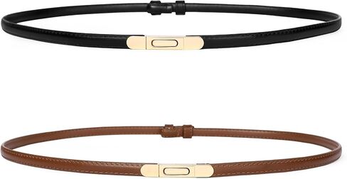 عبوتان من حزام الخصر النحيف من الجلد الطبيعي للنساء، حزام خصر رفيع قابل للتعديل لمعطف بناطيل الجينز مع إبزيم ذهبي in Kuwait