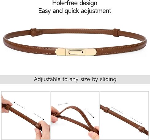 عبوتان من حزام الخصر النحيف من الجلد الطبيعي للنساء، حزام خصر رفيع قابل للتعديل لمعطف بناطيل الجينز مع إبزيم ذهبي in Kuwait