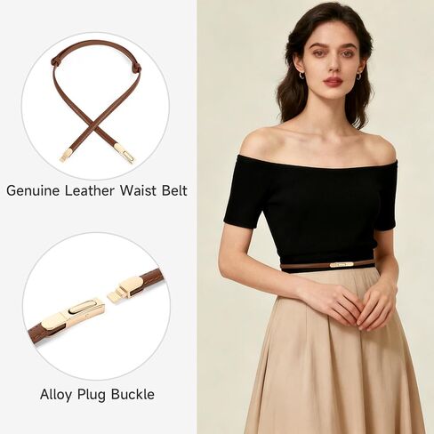 عبوتان من حزام الخصر النحيف من الجلد الطبيعي للنساء، حزام خصر رفيع قابل للتعديل لمعطف بناطيل الجينز مع إبزيم ذهبي in Kuwait