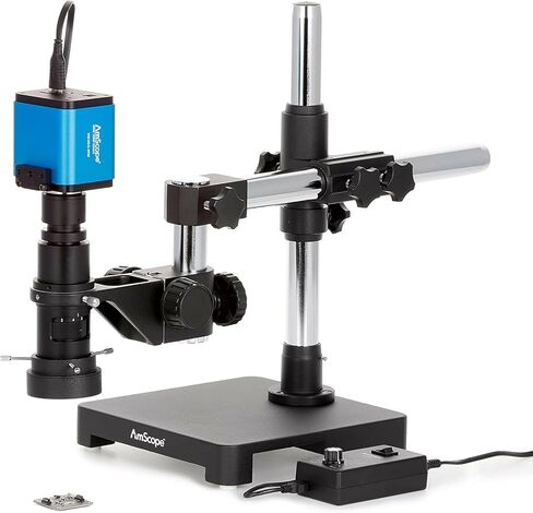 AmScope H800-5M Digital Monocular Inspection Microscope, 0.7X-5.0X Zoom Objective, 11X-80X Magnification, 4-1/8" Working Distance, Pillar Stand, 110V-240V, Includes 5MP Camera with Reduction Lens and Software in Saudi Arabia