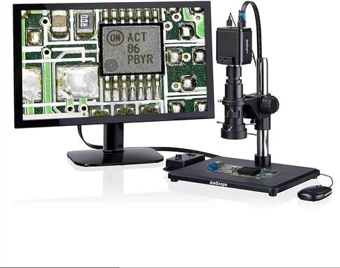 AmScope H800-5M Digital Monocular Inspection Microscope, 0.7X-5.0X Zoom Objective, 11X-80X Magnification, 4-1/8" Working Distance, Pillar Stand, 110V-240V, Includes 5MP Camera with Reduction Lens and Software in Saudi Arabia