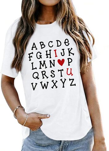 Valentines Shirts for Women Teacher Valentine Gift Alphabet I Love You Tops Girlfriend Shirts Short Sleeve Tees Tops in Kuwait