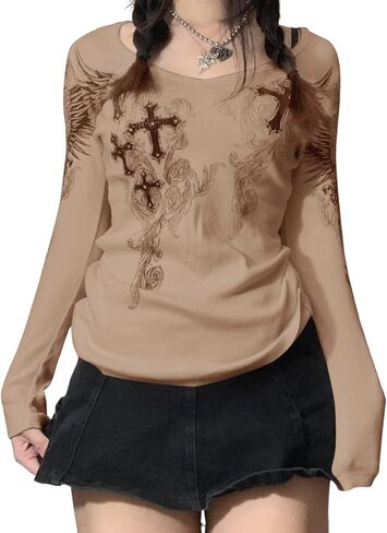Y2k Grunge Shirts Fairy Gothic Tops Women Vintage Aesthetic Graphic Baggy Tees 90s E Girls Emo Top Harajuku Clothes in Saudi Arabia
