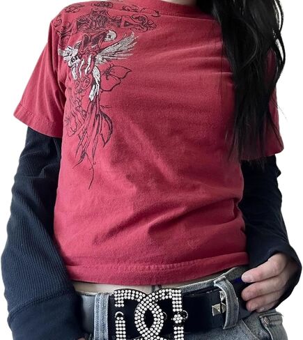 Y2k Grunge Shirts Fairy Gothic Tops Women Vintage Aesthetic Graphic Baggy Tees 90s E Girls Emo Top Harajuku Clothes in Saudi Arabia