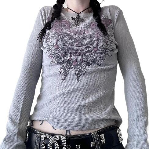 Y2k Grunge Shirts Fairy Gothic Tops Women Vintage Aesthetic Graphic Baggy Tees 90s E Girls Emo Top Harajuku Clothes in Saudi Arabia
