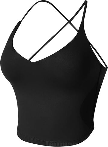 Strappy Crop Top for Women Seamless Cross Back Yoga Workout Gym Sports Bras Medium Support Padded Camisole Tank Top in Saudi Arabia