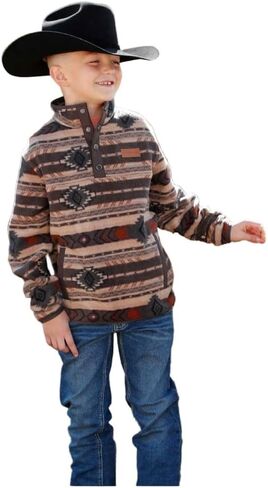 Cinch Boy's 1/4 Snap Polar Fleece in Brown in Saudi Arabia