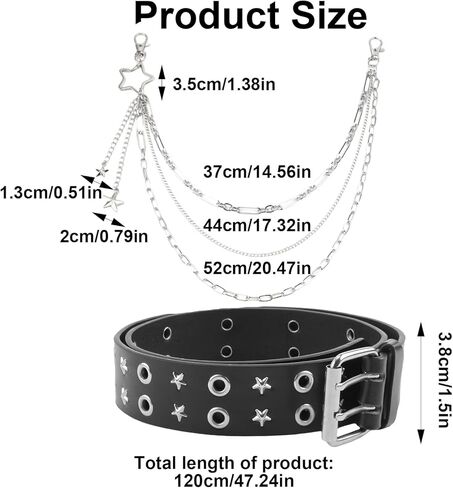 2Pcs Black Y2k Star Punk Belt,Studded Punk Rock Grunge EMO Goth Belt for Women,Hip Hop Y2k Accessories in Kuwait