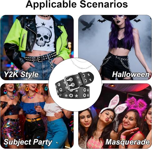 2Pcs Black Y2k Star Punk Belt,Studded Punk Rock Grunge EMO Goth Belt for Women,Hip Hop Y2k Accessories in Kuwait