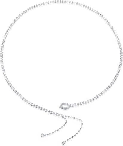 Rhinestone Belts for Women Crystal Chain Belt for Dress Sparkle Thin Belts Silver Fashion Glitter Belt Chain Large Size Waistband Bridal Chains Fashion Shiny Waist Chains for Lady Wedding Party Jean in Saudi Arabia
