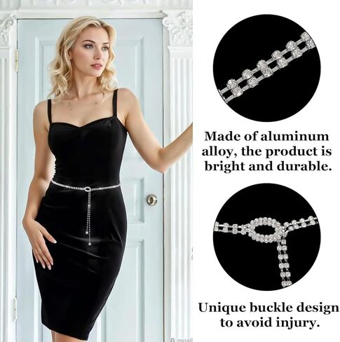 Rhinestone Belts for Women Crystal Chain Belt for Dress Sparkle Thin Belts Silver Fashion Glitter Belt Chain Large Size Waistband Bridal Chains Fashion Shiny Waist Chains for Lady Wedding Party Jean in Saudi Arabia