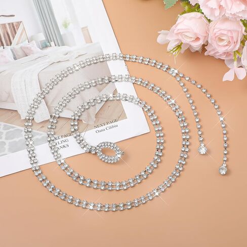 Rhinestone Belts for Women Crystal Chain Belt for Dress Sparkle Thin Belts Silver Fashion Glitter Belt Chain Large Size Waistband Bridal Chains Fashion Shiny Waist Chains for Lady Wedding Party Jean in Saudi Arabia