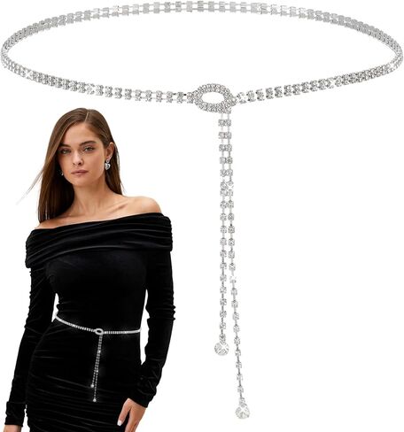 Rhinestone Belts for Women Crystal Chain Belt for Dress Sparkle Thin Belts Silver Fashion Glitter Belt Chain Large Size Waistband Bridal Chains Fashion Shiny Waist Chains for Lady Wedding Party Jean in Saudi Arabia