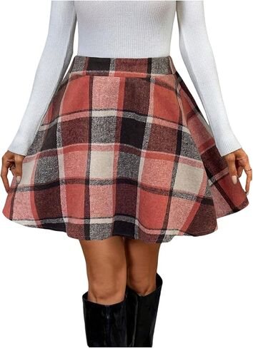 تنورة قصيرة منقوشة للسيدات من SweatyRocks بخصر عالٍ على شكل حرف A تنانير قصيرة كاجوال واسعة in Kuwait