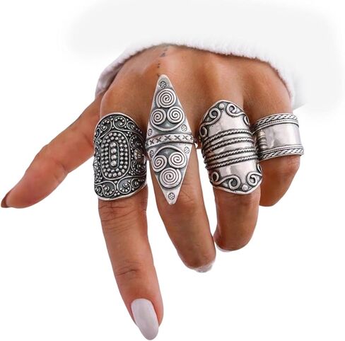 Chunky Vintage Stackable Finger Rings Large Gothic Pattern Carving Statement Knuckle Ring Set for Women Western Cowgirl Outfits Accessories in Saudi Arabia