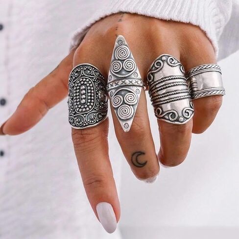 Chunky Vintage Stackable Finger Rings Large Gothic Pattern Carving Statement Knuckle Ring Set for Women Western Cowgirl Outfits Accessories in Saudi Arabia