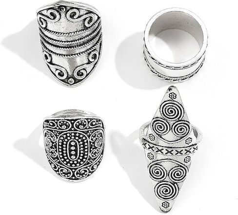 Chunky Vintage Stackable Finger Rings Large Gothic Pattern Carving Statement Knuckle Ring Set for Women Western Cowgirl Outfits Accessories in Saudi Arabia