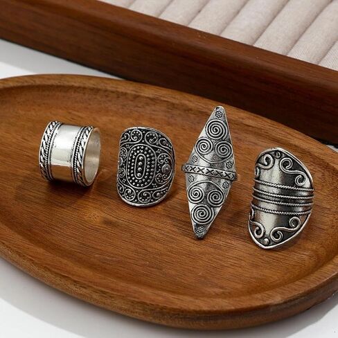 Chunky Vintage Stackable Finger Rings Large Gothic Pattern Carving Statement Knuckle Ring Set for Women Western Cowgirl Outfits Accessories in Saudi Arabia