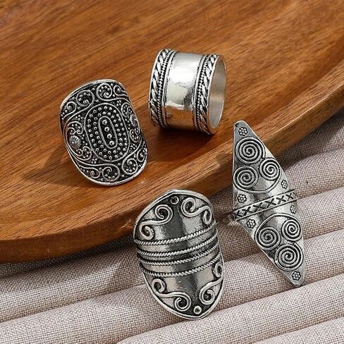 Chunky Vintage Stackable Finger Rings Large Gothic Pattern Carving Statement Knuckle Ring Set for Women Western Cowgirl Outfits Accessories in Saudi Arabia