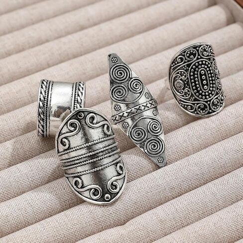 Chunky Vintage Stackable Finger Rings Large Gothic Pattern Carving Statement Knuckle Ring Set for Women Western Cowgirl Outfits Accessories in Saudi Arabia