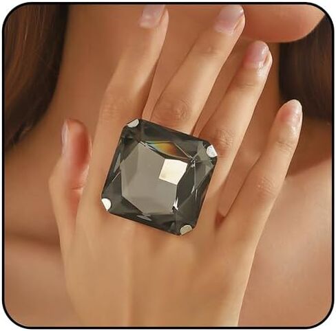 Chunky Crystal Glass Ring for Women Vintage Color Rhinestone Ring Statement Geometry Exaggerated Gemstone Rings Adjustable Fashion Wedding Brides Cocktail Prom Party Jewelry in Saudi Arabia