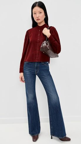 قميص Madewell نسائي بأكمام منتفخة وأزرار في سروال قصير in Saudi Arabia