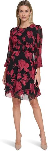 Calvin Klein Womens Long Balloon Sleeve Chiffon Fit & Flare Mini Dress in Saudi Arabia