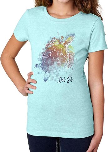 Del Sol Color Changing Youth Premium Girls Crew Tee - Turtle Splash, Ice Blue, Size YM in Saudi Arabia