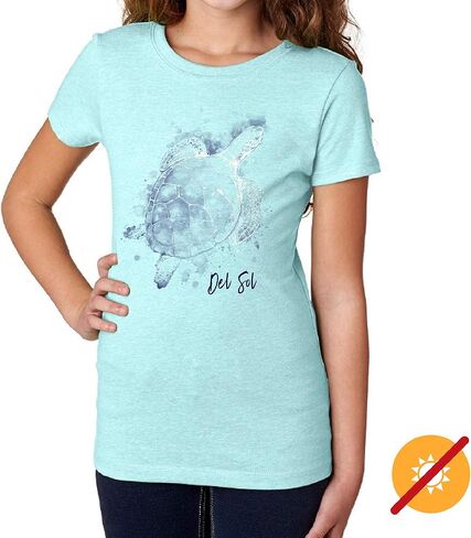 Del Sol Color Changing Youth Premium Girls Crew Tee - Turtle Splash, Ice Blue, Size YM in Saudi Arabia