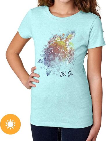 Del Sol Color Changing Youth Premium Girls Crew Tee - Turtle Splash, Ice Blue, Size YM in Saudi Arabia