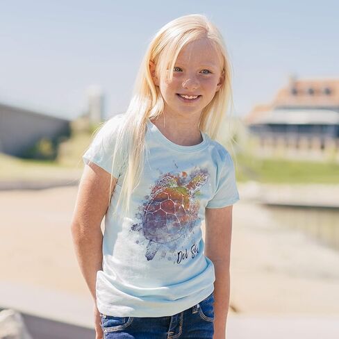Del Sol Color Changing Youth Premium Girls Crew Tee - Turtle Splash, Ice Blue, Size YM in Saudi Arabia