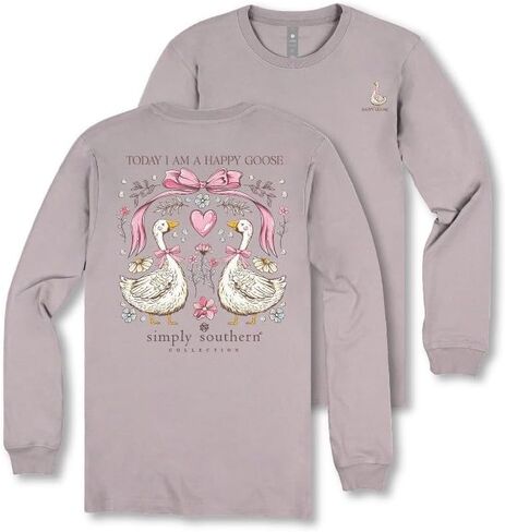 Simply Southern Today I Am A Happy Goose - Pink Ribbon - Heart - Flowers - Youth Long Sleeve in Saudi Arabia