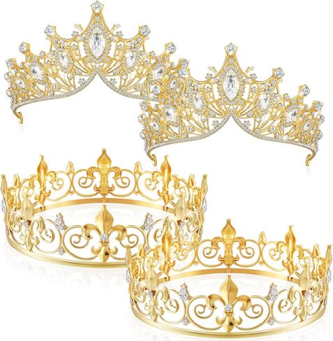 Henoyso 4 Pcs Prom King and Queen Crowns for Men Women Tiara Valentine's Day Party Galentine Wedding, Birthday, Homecoming in Saudi Arabia