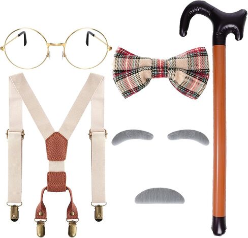 5Pcs Old Man Costume Grandpa Accessories 100 Day of School 1920s Old Man Halloween Costume in Saudi Arabia